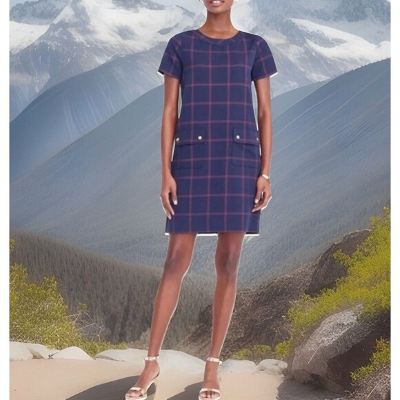 J Crew Plaid Relaxed Windowpane Printed  W 2 Pockets Dress   Sweet - size 0 - Picture 1 of 6